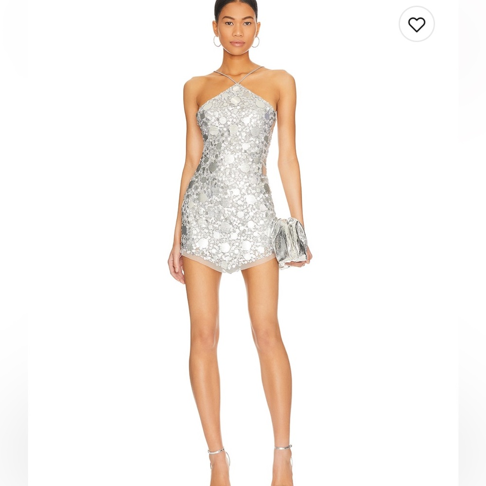 Lovers and Friends Quinn Embellished Mini Dress in Silver. - NWT size S.